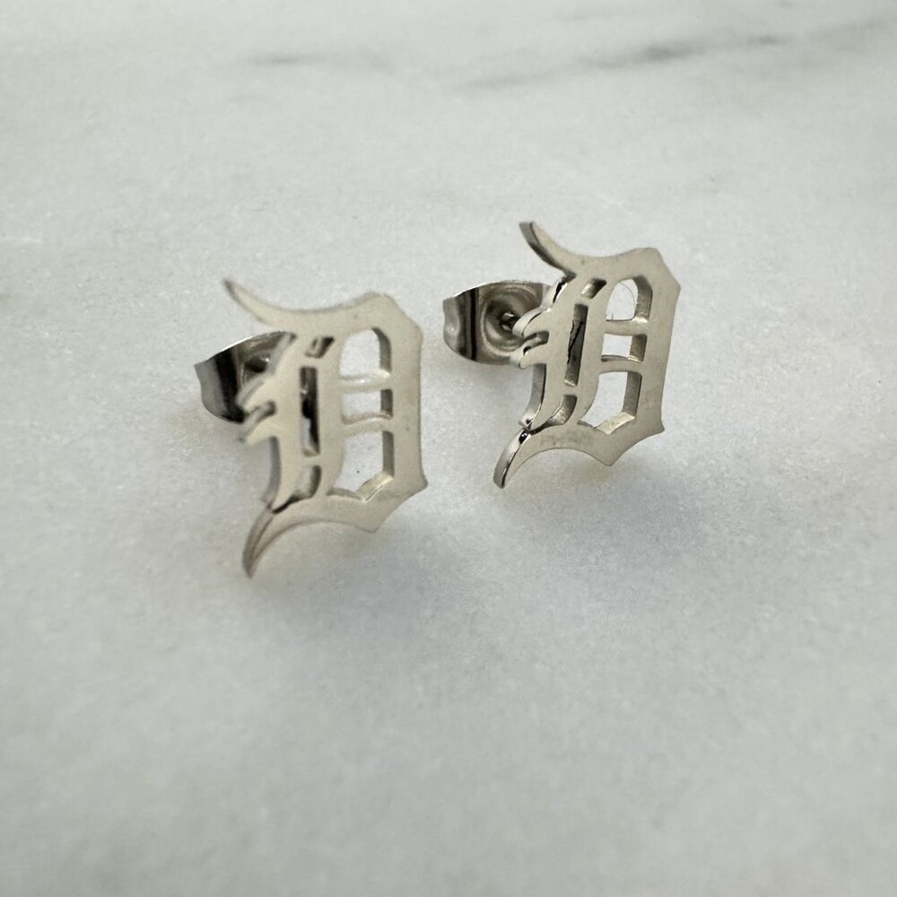 Detroit Earrings / Detroit D Earrings / Silver Earrings / Studs